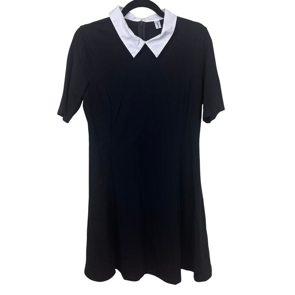 Aphratti Black White Collar Stretch Mini Dress Women’s Large Wednesday Style